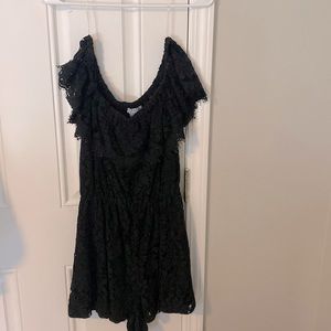 Black lacy romper, off shoulder, back mid section sea through